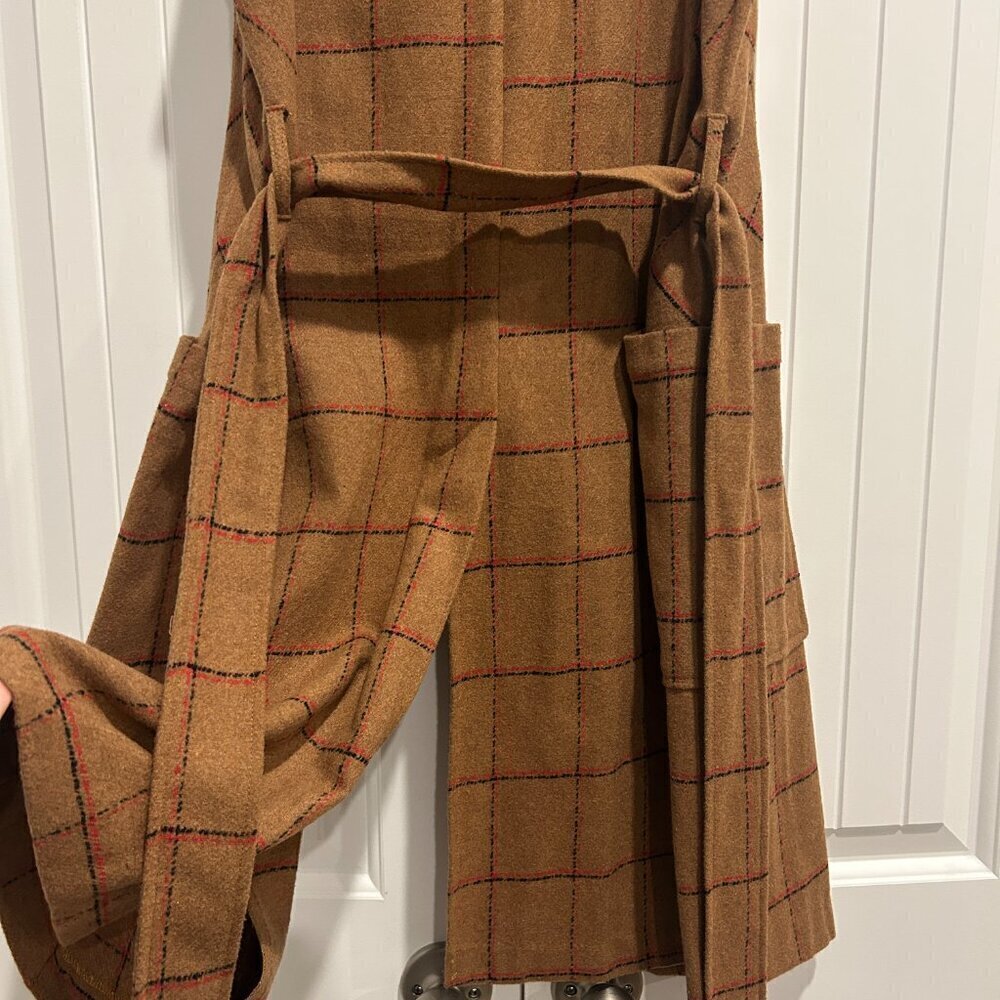 BCBGeneration Carmel Plaid Long Faux-Wool Tie Vest Shacket Women’s Size Small - Picture 8 of 10